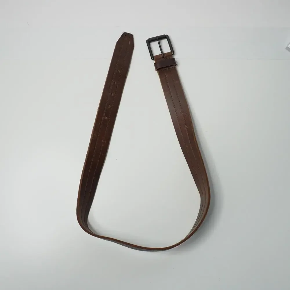 Mens Brown Genuine Leather Belt Classic Buckle 39